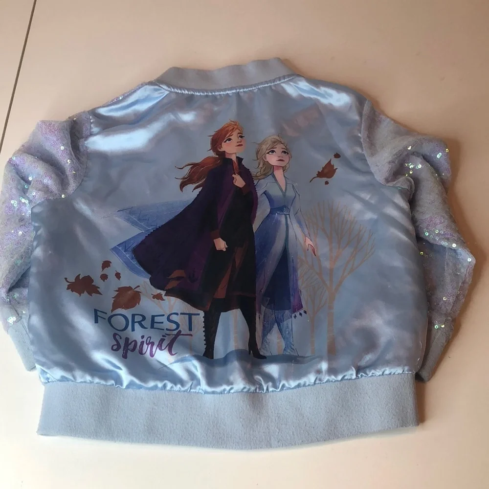 Disney Frozen 2 Elsa Anna Forest Spirit Sequin Satin Zipper Jacket Girls Small
